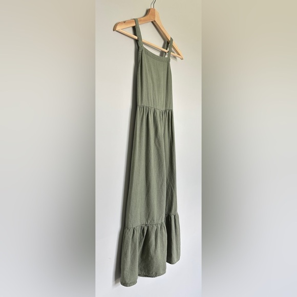 Old Navy Girls Size Large Dress Linen Blend Tiered Midi Tank Dress‎ Olive Green - Picture 2 of 11